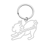 Llavero personalizado con nombre de perro: Elija entre una variedad de 9 razas de perros incluyen Bulldog Francés, Labrador, Golden Retriever, Pastor Alemán, Caniche, Bulldog, Rottweiler, Beagle y Dachshund, cada uno con su forma única, y personalizar con un nombre en el medio