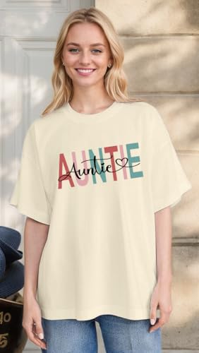 Oversized in My Aunts Era Shirts for Women Auntie Tshirt Funny Aunt Letter Print Gift Tee Tops Apricot - image 2