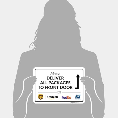 Image of Package Delivery Sign, Delivery Instructions All Package Front Door Sign, 10x7 Inches, Rust Free .040 Aluminum, Fade Resistant, Made in USA