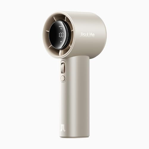 Image of JISULIFE Portable Fan Pro 2026, 40Hrs Max Cooling Personal Handheld Fan with LED Display,Metal Shell,9600RPM Powerful,5000mAh battery,Travel Essentials Gifts for Women, Men-Light Brown