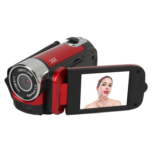 JAOCDOEN Rotatable Screen D90 1080P 16MP Digital Camera 2.4 Inch Rotatable Screen Camcorder 16X Zoom HD Video Recorder with Fill Light (Red)
