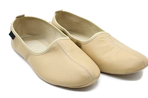 Akdam Women's Indoor Leather Slippers Cream Traditional Babouche House Shoes