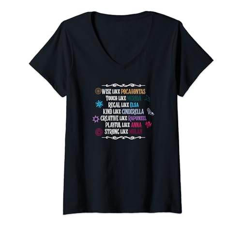 T-shirt Disney Princess Femme Imprimé Typographique Princess Traits Col V
