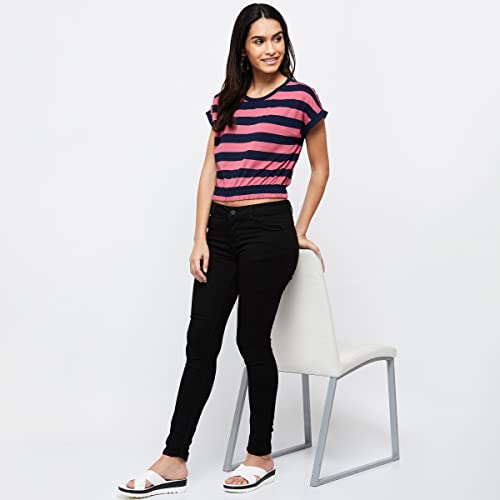 Image of Max Women's Striped Round Neck Cropped Regular Fit T-Shirt