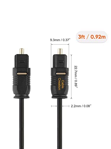 CableCreation Optical Digital Audio Cable, Slim Fiber Optic Toslink Gold Plated Optical S/PDIF 1M 3FT Cord for Home Theater, Sound Bar, PlayStation, TV, PS4, Xbox, Game Console, Black