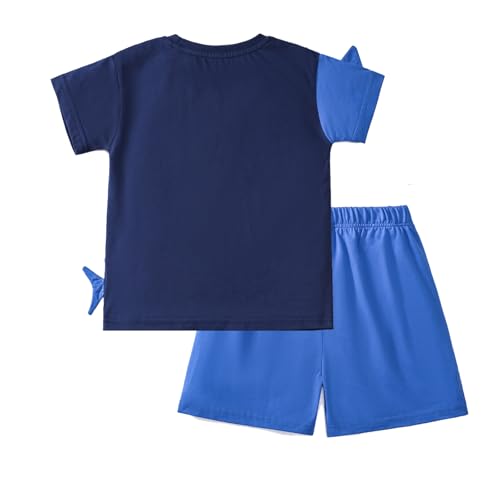 Image of HILEELANG Toddler Boy Summer Short Clothes Sets Cotton Crewneck Tees Shorts Pocket Adjustable Knite Shorts Playwear Sets
