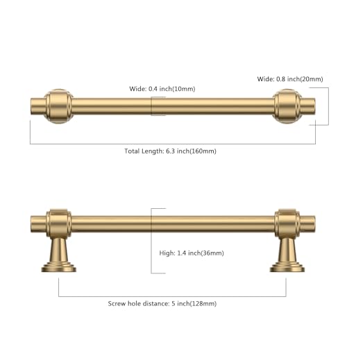 Image of 10 Pack 5 inch(128mm) Champagne Gold Cabinet Pulls Kitchen Cabinet Handles Brushed Bronze Cabinet Hardware Drawer Pulls for Cupboard