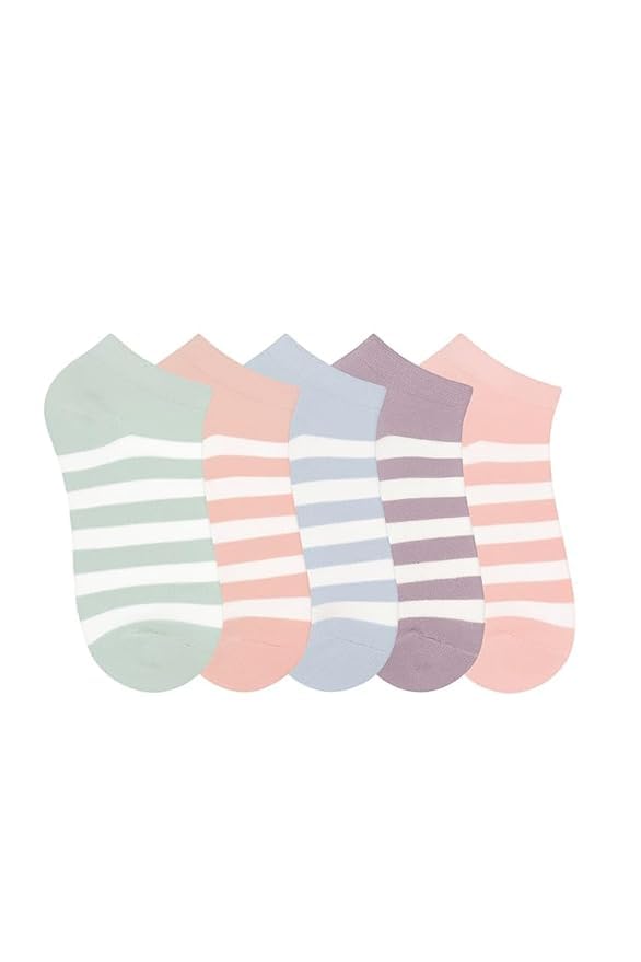 calvero Pastel Striped No-Show Socks for Women, Cotton Blend Ankle Length, Pack of 4 Pairs in Blue, Pink, Purple, Mint Green-picture-22