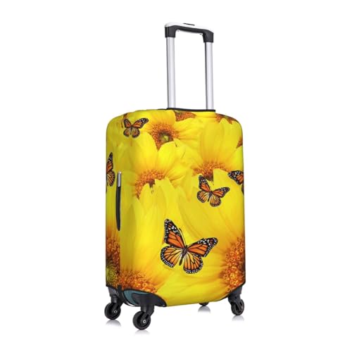 Yellow Flowers Butterflies Print Suitcase Cover Luggage Protector Washable Elastic Fashionable Travel Gear Cover3