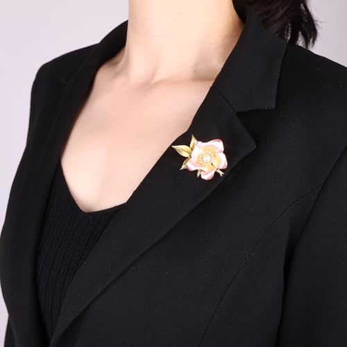 Image of Elegant Floral Brooch Pins for Women, Sweater Shawl Silk Cardigan Lapel Pins, Cardigan Jewelry Suit Shirt Accessory with Crystal CZ Flowers Brooches Pins for Women
