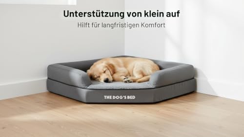The Dog's Bed Orthopädisches Eck-Hundebett, Memory-Schaum, Wasserdicht, Mittel, Schwarzer Plüsch, lindert Schmerzen Bei Arthritis und Hüftdysplasie Therapeutisch Unterstützend, Tierärztlich Zugelassen