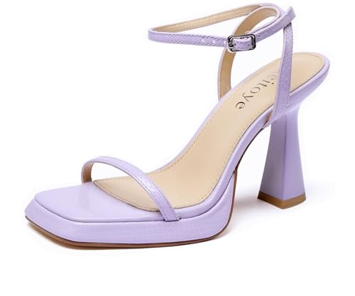 Image of Reitoye Strappy Heels for Women Platform Chunky Square Toe Heeled Sandals | Women's Heeled Sandals,Block High Heel,Adjustable Ankle Strap,All-Day Comfort Non-slip Sole,Party,Wedding,Prom Heels Shoes
