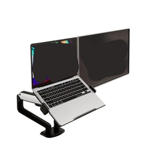 Support de moniteur 2 en 1 double bras articulé et plateau pour PC portable