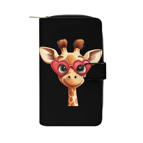 Funny Giraffe Long Wallet PU Leather Credit Card Holder Durable Zippered Purse Clutch Wallet