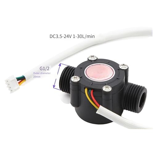 Sensor de flujo de agua efecto Hall medidor de caudal G1/2 con sensor de temperatura de 4 cables 7