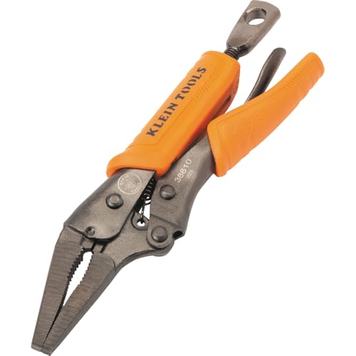 Image of Klein Tools 38610 Locking Plier, Long Nose with Lever Release Handles, High Torque, Ideal for Tight Spaces, 4-Inch