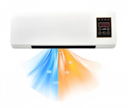 TIMDU ミニ冷暖房エアコン、冷暖両用移動式小型、移動式壁掛けエアコン、温風機能、除湿機能、低騷音、操作簡単、リビングルーム、寝室、オフィス (ホワイト)