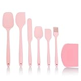 7 Stück Teigschaber Silikon Set, Backzubehör in Pink, Spatel und Teigkarte, Küchenutensilien zum Backen, Kochen und Mischen, Küchenbackgeräte für Kuchen, Brot, Anfänger und Profis