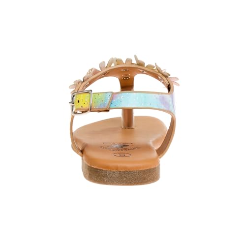 Beverly Hills Polo Club Girl's Leatherette T-Strap Slingback with Flowers Appliques Flat Sandal (Toddler)2