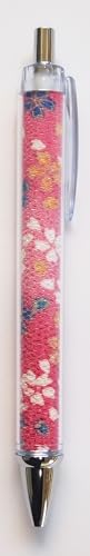 京佑 ボールペン 黒 0.5 ノック式 油性 ちりめん 和柄 日本 お土産 桜ちらし ピンク 14cm