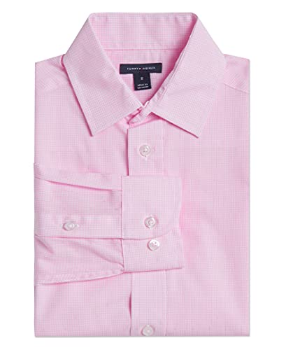 Tommy Hilfiger Boys Long Dress Shirt, Collared Button-Down With Cuff Sleeves, Gingham, Light Pink, 4 #TOP1