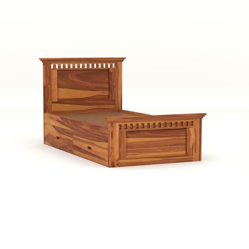 Image of Solid Sheesham Wood Single Size Bed with 2 Drawer Storage Wooden Single Cot Bed for Home Living Room Bedroom Guest Room Hotel (Honey, Size 6 * 3)