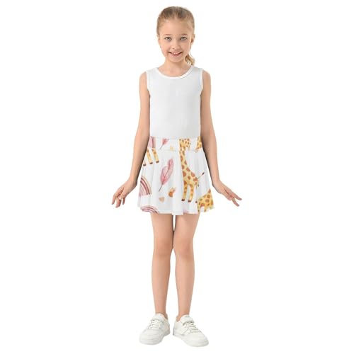 Girls Skorts Athletic Shorts Tennis Skirts Kids Custom Flowy Skort Cute Cartoon Giraffes White 3t3