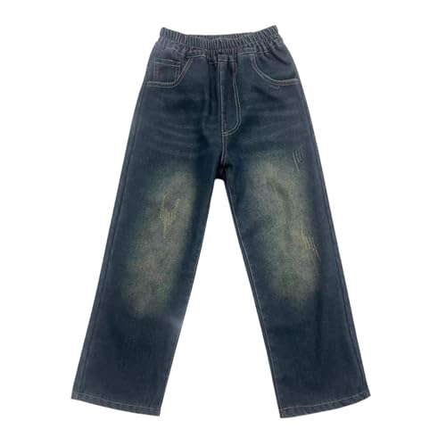 Boys Baggy Jeans Y2K Straight Leg Denim Pants Kids Casual Elastic High Waist Loose Trousers with Pockets
