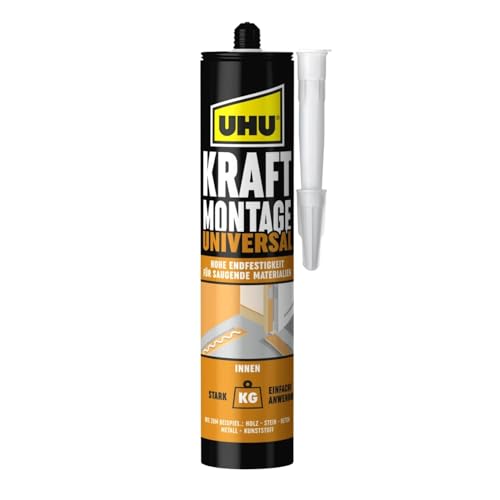 UHU Kraft Montage Universal – starker Montagekleber 435g, klebt Holz, Stein, Beton, Metall & Styropor, lösemittelfrei, elastisch, fugenfüllend & überstreichbar