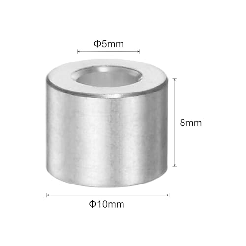 sourcing map 20 Stück Aluminium-Abstandshalter mit 5 mm Bohrung, 10 mm Außendurchmesser, 8 mm Länge, Schraubenabstandsbuchse mit runde Abstandshalter für M5 Schrauben, Bolzen und Stangen