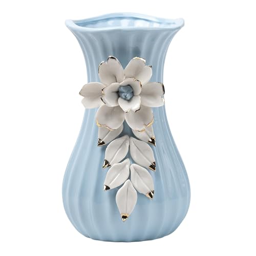Image of Market99 Blue Ceramic Curvy Vase | Engraved Floral Pattern Flower Holder | Stylish, Handcrafted Vase for Flowers, Indoor Centerpieces, and Office Decor Idea for Housewarmings, Weddings