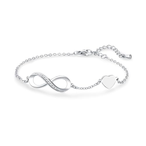 Bracelet argenté cœur Infinite Family Love en acier réglable pour femme