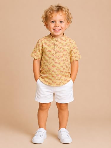 Image of A.T.U.N. (ALL THINGS UBER NICE) Boys 100% Cotton Printed Shirt | Half Sleeve Smart Casual Shirt for Kids | Soft Breathable Button Placket Top for Boys