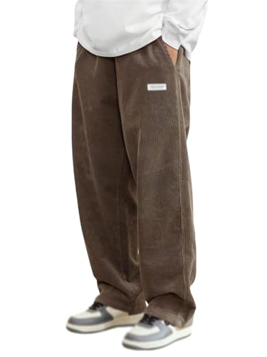 Mens Corduroy Casual Pants, Drawstring Elastic Waist Straight Leg Sweatpants, Fashion Loose Fit Wide Leg Pants3