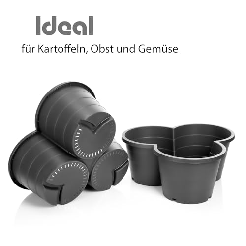 BigDean 4er Set Pflanzturm ideal für Erdbeeren, Kartoffeln & Kräuter – Kartoffelturm stapelbar in Anthrazit – Erdbeerturm aus wetterfestem Kunststoff & Made in Europe