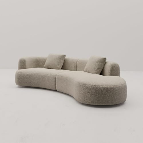 Image of Modern Style Curved Sectional Living Room Couch, Minimalist Comfy Boucle Fabric Modular Sofa for Apartment, Home Office, Right Hand Facing, Beige