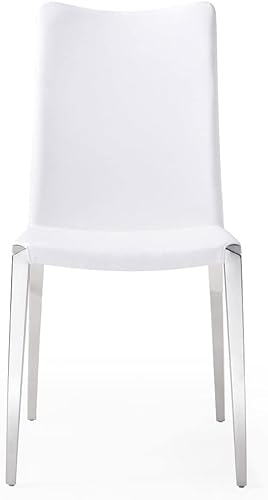 Miniatura 6 de Zuri Furniture Moderna silla de comedor Jordan en cuero sintético negro y base de acero inoxidable pulido