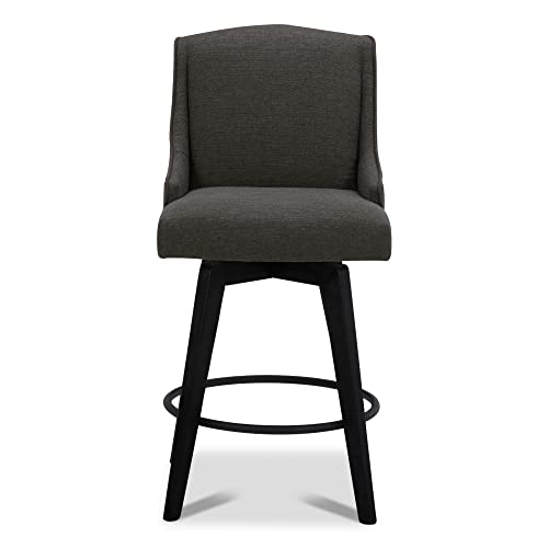 Chita Counter Height Swivel Barstools, Upholstered Performance Fabric Bar Stools Set Of 2, 26" Seat Height, Charcoal #TOP1