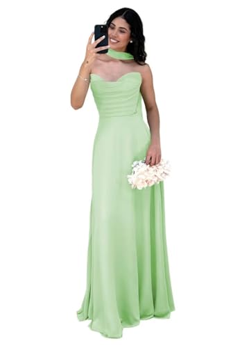 RSOETOO Scarf Bridesmaid Dresses for Women 2025 Chiffon Long Strapless Maxi Formal Party Dress RO326