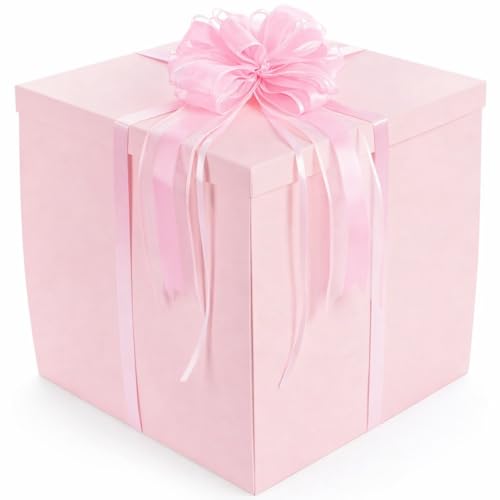 Grande boîte cadeau de luxe Kolldenn 50 cm rose avec de grands rubans satinés