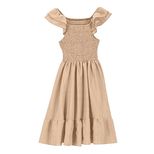 Girls Ruffle Short Sleeve Summer Dress Double Pleated A-Line Square Neck Flowy Dresses Kids Toddler Pageant Elegant3