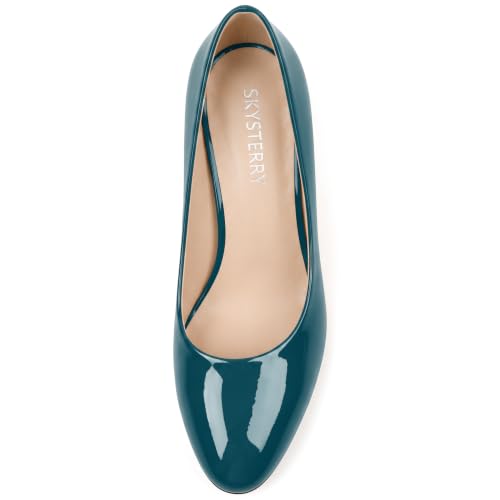 Image of SKYSTERRY Women's Low Heel Dress Pumps Shoes 2 Inch | Low Chunky Block Heel Pumps, Closed Round Toe Heels, Patent Leather Office Work Wedding Pumps Shoes