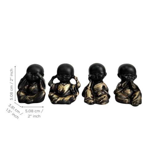 Image of eCraftIndia Set of 4 Meditating Monk Baby Buddha Idols | See Hear Speak Pray No Evil Figurines for Home Decor, Living Room, Office Desk | Decorative Spiritual Showpiece Gift Set