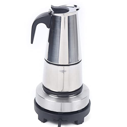 CHUOZI Cafetera eléctrica de acero inoxidable Moka con estufa plateada, 6 tazas (350 ml) y 9 tazas (450 ml)