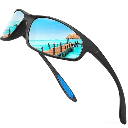 Image of Stylish Polarized Sports Sunglasses for Men Women - Unbreakable HD Clear Vision Cricket Motorcycle Riding Running Cycling Biking Driving Wraparound Branded Oval Goggles