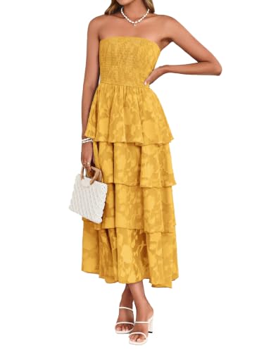 Image of Simplee Womens Summer Strapless Maxi Dress 2026 Boho Floral Off Shoulder Wedding Guest Dresses Tiered Beach Long Sundress