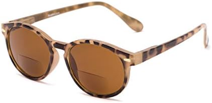Readers.com Reading Sunglasses: The Drama Bifocal Reading Sunglasses Narrow Round Style for Men and Women - Light Tortoise with Amber, 2.75