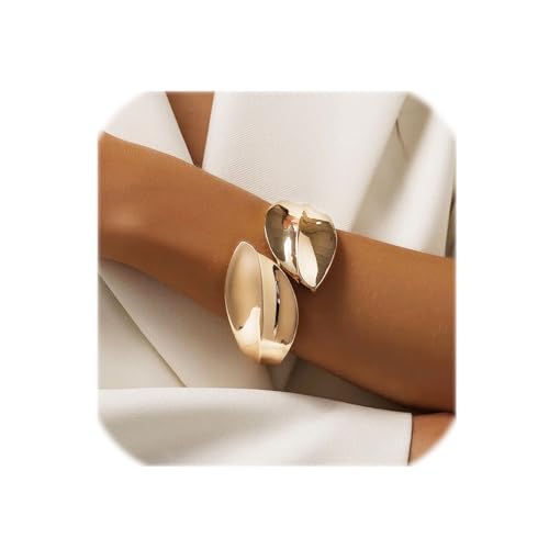 Gold Bracelet for Women - Wide Chunky Gold Cuff Bangle Bracelets - Trendy Wrist Cuff Wrap Bracelet - Charm Cute Dainty Jewelry Gift for Women