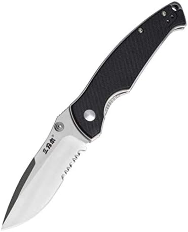 Sanrenmu 9012 Folding Pocket Knife with Liner Lock;12C27 Stainless Steel Blade and G10 Handle (Serrated Edge)