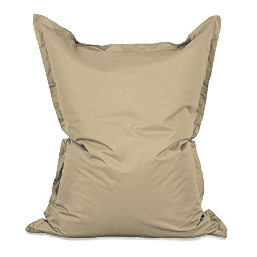 Lumaland Pouf géant de Luxe | Intérieur et extérieur XXL Pouf avec Housse Lavable | 140cm x 180cm | Grand Coussin d'assise | Sac intérieur Rechargeable incluant 380 litres de Billes EPS [Brun Sable]